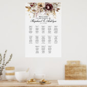 Hochzeitskarte 13 Tische, bordeauxfarbene Ponys Poster (Küche)