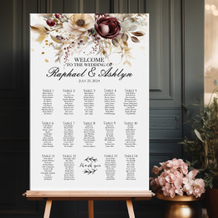 Hochzeitskarte 14 Tische, bordeauxfarbene Ponys Poster