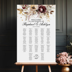 Hochzeitskarte 17 Tische, bordeauxfarbene Ponys Poster