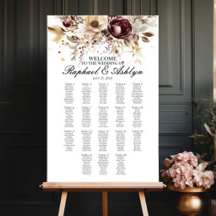 Hochzeitskarte 18 Tische, bordeauxfarbene Ponys Poster