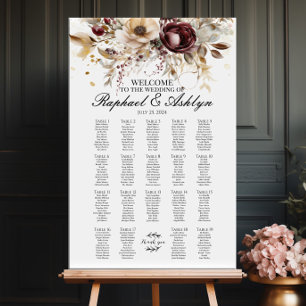 Hochzeitskarte 19 Tische, bordeauxfarbene Ponys Poster