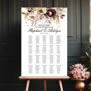 Hochzeitskarte 20 Tische, bordeauxfarbene Ponys Poster