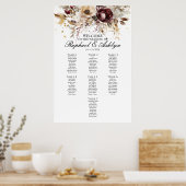 Hochzeitskarte 7 Tische, bordeauxfarbene Ponys Poster (Küche)