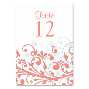 Hochzeitskarte Abstrakt Coral Gray Floral Tischnummer