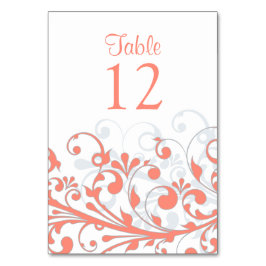 Hochzeitskarte Abstrakt Coral Gray Floral Tischnummer