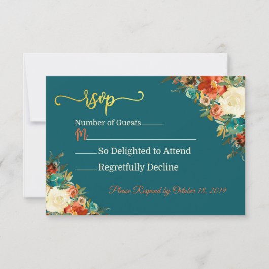 Hochzeitskarte - Aquamarin & orange RSVP Karte (Vorderseite)