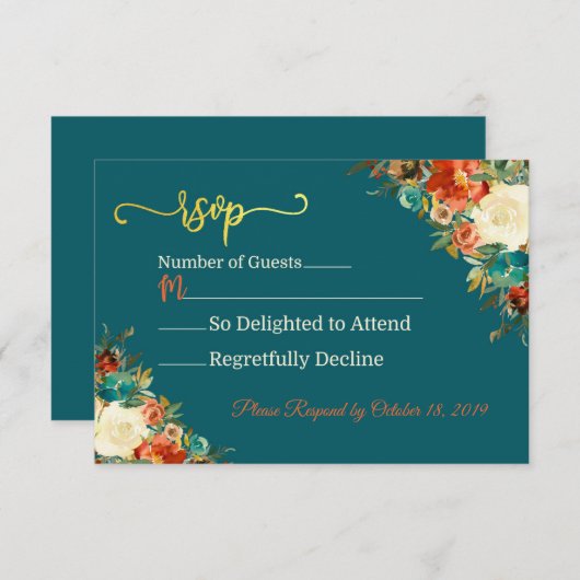 Hochzeitskarte - Aquamarin & orange RSVP Karte (Vorne/Hinten)