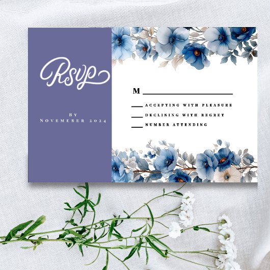 Hochzeitskarte Blau und Weiß RSVP Karte