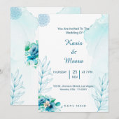 Hochzeitskarte Blauer Blumen Einladung (Vorne/Hinten)