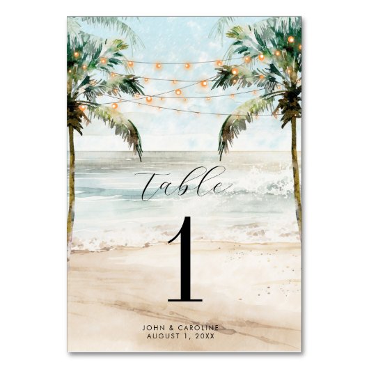 Hochzeitskarte Boho Beach Palms Tischnummer (Vorderseite)