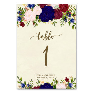 Hochzeitskarte Boho Marine Marsala Tischnummer