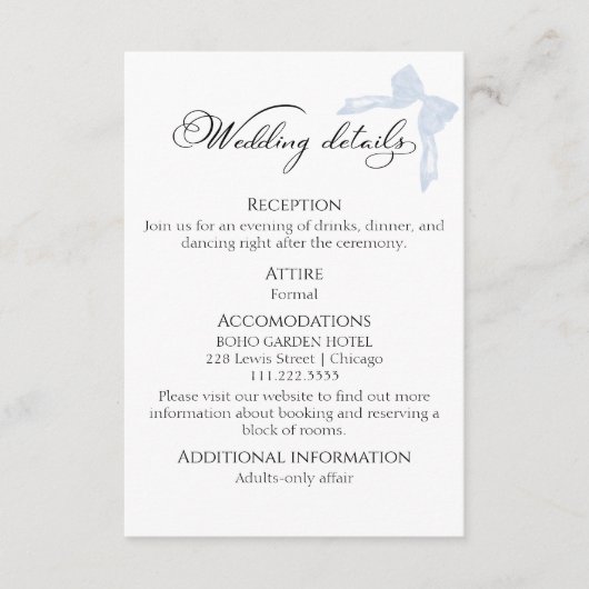 Hochzeitskarte | Bow Details UAWG QR Code Begleitkarte (Vorderseite)