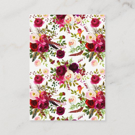 Hochzeitskarte - Burgunder Blütenblüte, Federn Begleitkarte (Rückseite)