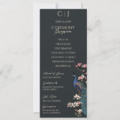 Hochzeitskarte des modernen Black Floral Peacock (Vorderseite)