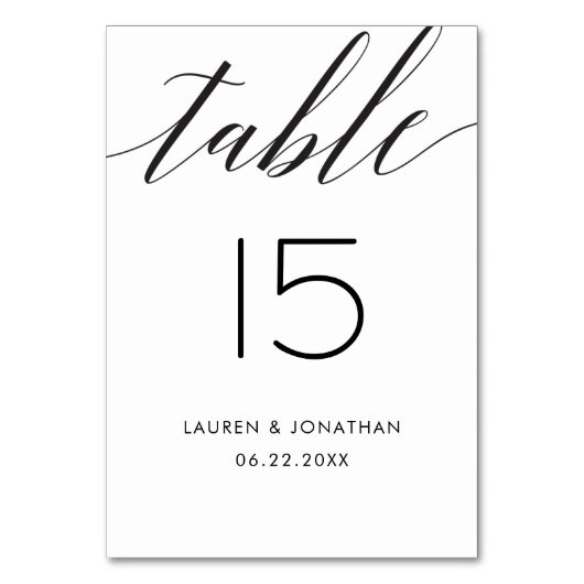 Hochzeitskarte, elegant, schwarz, weiß tischnummer (Vorderseite)