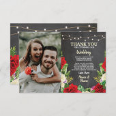 Hochzeitskarte Foto Dankeschön Rote Rosen Chalk Ca Einladung (Vorne/Hinten)