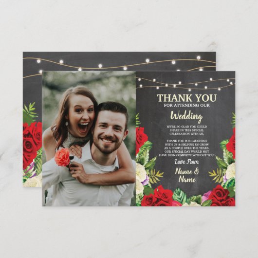 Hochzeitskarte Foto Dankeschön Rote Rosen Chalk Ca Einladung (Vorne/Hinten)