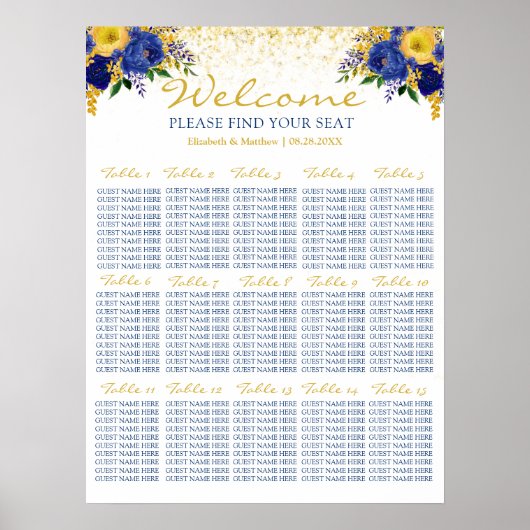 Hochzeitskarte für blaue und gelbe Blüten Poster (Vorne)