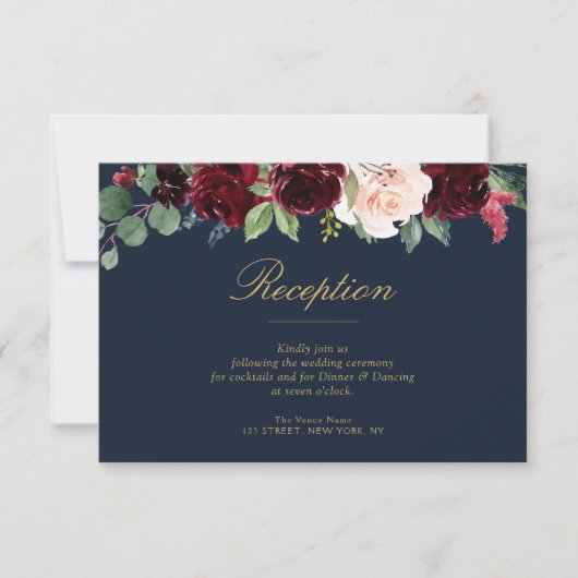 Hochzeitskarte für Blume der Marine und Bordeaux RSVP Karte (Vorderseite)
