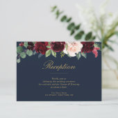 Hochzeitskarte für Blume der Marine und Bordeaux RSVP Karte (Stehend Vorderseite)