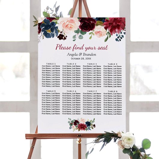 Hochzeitskarte für Burgund Blush Blue Floral Poster