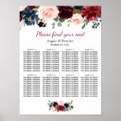 Hochzeitskarte für Burgund Blush Blue Floral Poster (Vorne)