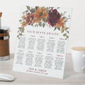 Hochzeitskarte für Burgund Burnt Orange Floral Sockelschild (In Situ)