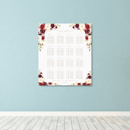 Hochzeitskarte für Burgund Pink Saffron Leinwanddruck (Insitu (Holzboden))