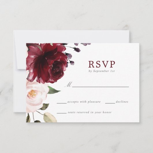 Hochzeitskarte für Burgund und Blush RSVP Karte (Vorderseite)