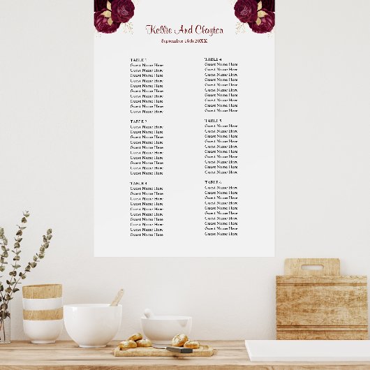 Hochzeitskarte für Burgund und Gold Poster (Küche)