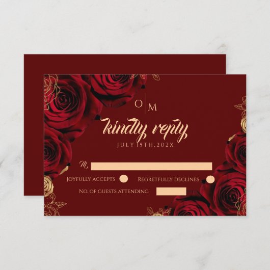 Hochzeitskarte für Burgund und Gold-Rose RSVP Karte (Vorne/Hinten)