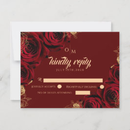 Hochzeitskarte für Burgund und Gold-Rose RSVP Karte