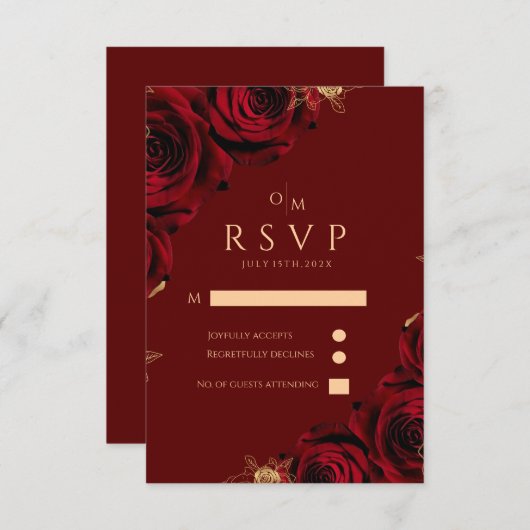 Hochzeitskarte für Burgund und Gold-Rose RSVP Karte (Vorne/Hinten)