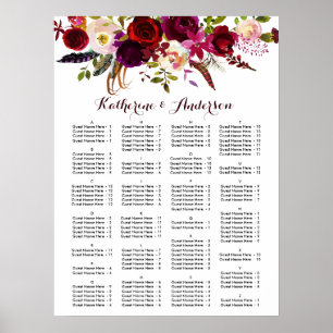 Hochzeitskarte für Burgundy Marsala Boho Poster