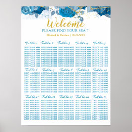 Hochzeitskarte für Cyan Blue und Gold Floral Poster