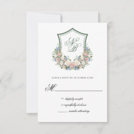 Hochzeitskarte für das blaue Blumenfloral-Wappen RSVP Karte