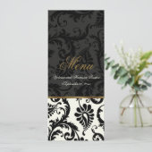 Hochzeitskarte für Elfenbein, Gold, Black Damask Menükarte (Stehend Vorderseite)