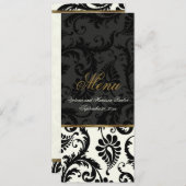 Hochzeitskarte für Elfenbein, Gold, Black Damask Menükarte (Vorne/Hinten)