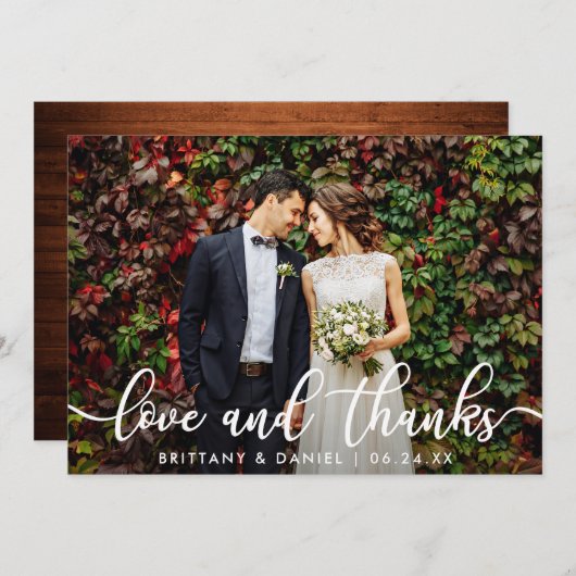 Hochzeitskarte für Foto Wood Liebe und Dankkarte Einladung (Vorne/Hinten)