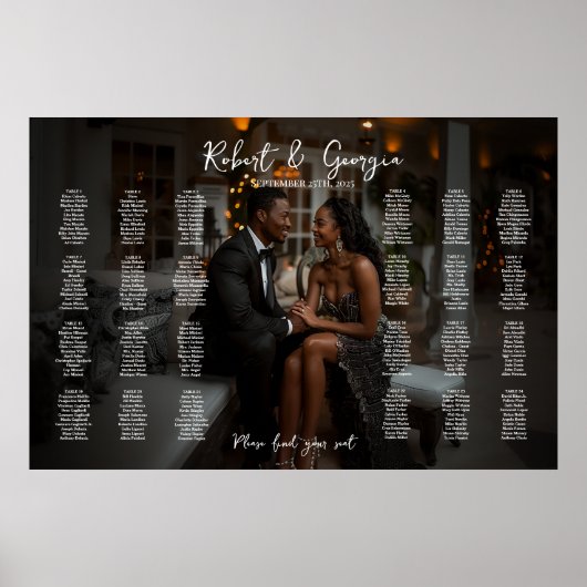 Hochzeitskarte für Fotos, elegant 24 Tische Poster (Vorne)