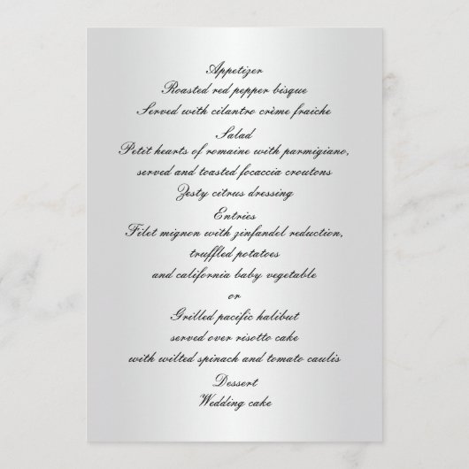 Hochzeitskarte für Gold Menükarte (Rückseite)