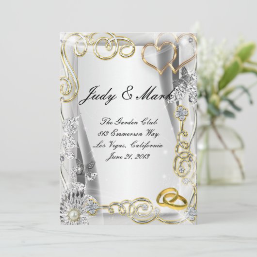 Hochzeitskarte für Gold Menükarte (Stehend Vorderseite)