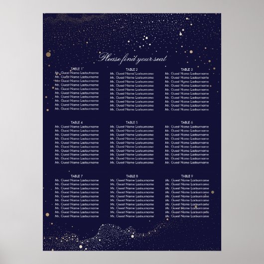 Hochzeitskarte für Gold- und Navy-Night-Stars Poster (Vorne)