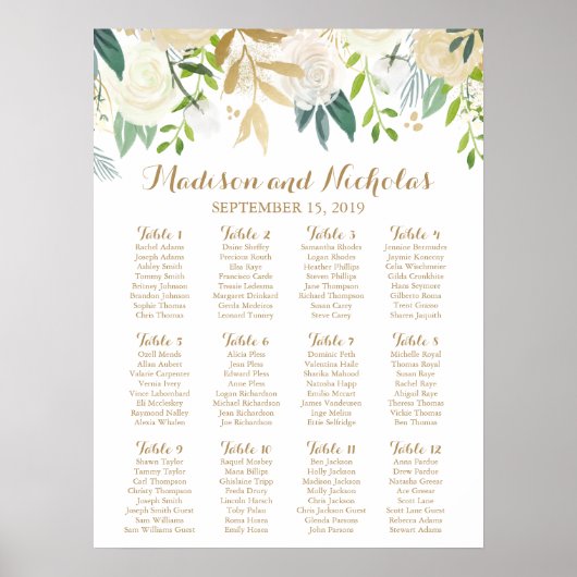Hochzeitskarte für Gold und Weiße Blume Poster (Vorne)