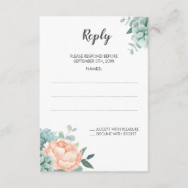 Hochzeitskarte für Hochzeiten mit Peony Succulent  RSVP Karte
