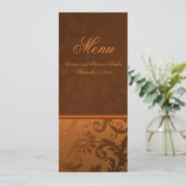 Hochzeitskarte für Kupfer und braune Damaskus Menükarte (Stehend Vorderseite)
