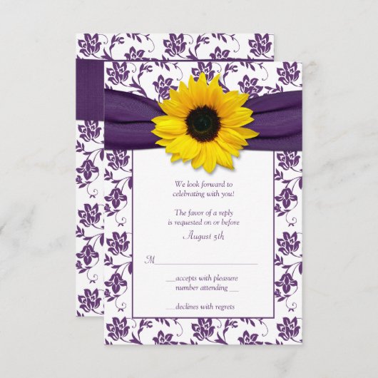 Hochzeitskarte für lila und weiße Blumenkorbmatte RSVP Karte (Vorne/Hinten)