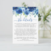 Hochzeitskarte für Navy Blue Floral Begleitkarte (Stehend Vorderseite)