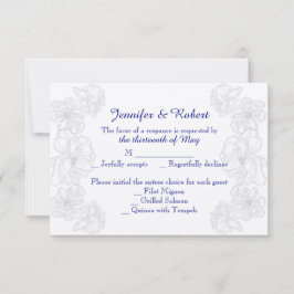 Hochzeitskarte für Navy Blue und White Floral RSVP Karte