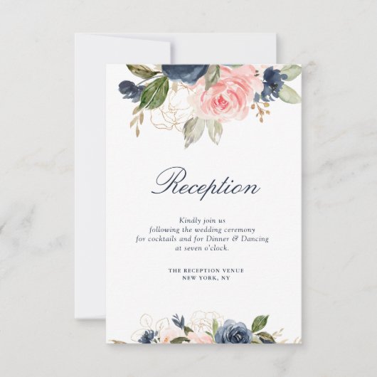 Hochzeitskarte für Navy & Blush-Blume RSVP Karte (Vorderseite)